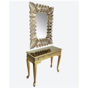 Resim Dresuar Çift Çekmece Model Kayın Gold Renk Lükens Aslan Ayak Kare Altın 