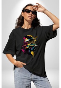 Resim Canlı Afrobeat Füzyon Renkli Siluet Pamuklu Bisiklet Yaka Unisex Oversize Boyfriend Dijital Baskılı Siyah T-shirt Siyah 