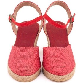 Resim Star Tombis Gerçek Elişi Topuğu Açık Bilekten Bantlı Dolgu Topuk Keten Hasır Espadril Handmade Kırmızı 
