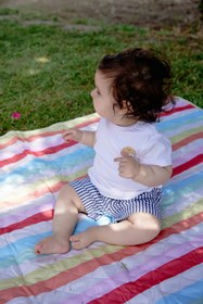 Resim Kruvasan Tişört ve Çizgili Şort Bebek Takımı - Denim Blue / 9-12 Ay 