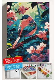 Resim Sayılarla Boyama Seti Numaralı Tuval Fırça Boya Dahil Kasnaklı Set 50x70 Cm - Pembe Kuş 