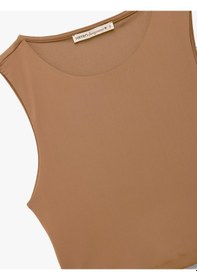 Resim Koton Skinny Bisiklet Yaka Kolsuz Crop Top Açık Kahverengi 5slk90040mk Açık Kahve 