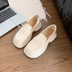 Resim Kadın Retro İngiliz Tarzı Loaferlar - Beyaz Kalın Tabanlı, Slip-On Platform Ayakkabılar, Tüm Mevsim Modası, Elde Yıkanabilir, TPU Malzeme, Rahat Ayakkabılar | Kalın Tabanlı Loaferlar | Dayanıklı Yapı 