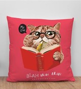 Resim Bk Gift Kedi Tasarımlı Kırmızı Kırlent Yastık, Arkadaşa Hediye, Ev Dekorasyonu, Ev Hediyesi-5 