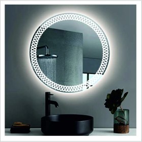 Resim Dnr-Mirror55 Cm Beyaz Ledli Tasarım Kumlamalı Banyo Aynası Makyaj Aynası Işıklı Ayna 