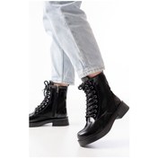 Resim 02-356 Siyah Rugan Düz Topuklu Bağcıklı Fermuarlı Günlük Kadı... Siyah 