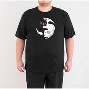 Resim Bant Giyim - Yin Yang Kedi 4xl Büyük Beden Siyah Erkek Tişört 