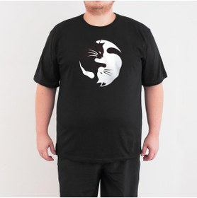 Resim Bant Giyim - Yin Yang Kedi 4xl Büyük Beden Siyah Erkek Tişört 