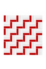 Resim maycollection Mutfak Tezgah Arası Kırmızı Beyaz Gümüş Simli 4 Mm Kristal Cam Mozaik (1 M2) 1 Kutu = 1 M2 Fiyatıdır 