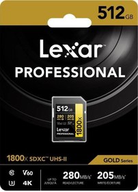Resim Lexar Professional 512 GB 1800X 280 MB/s 4K V60 SDXC Hafıza Kartı 