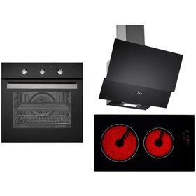 Resim Eminçelik EMİNÇELİK 2 GÖZLÜ ELEKTRİKLİ OCAKLI SİYAH CAM ANKASTRE SET 