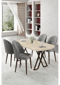 Resim Canisa Kaye Serisi Mdf 90x168 Traverten Mutfak Masası Takımı 4 Gri Sandalye Traverten Masa Gri Sandalye 