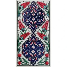 Resim Armada Çini 10x20 Cm ED 229 Kobalt Rumi Desenli El dekoru Çini Karo 