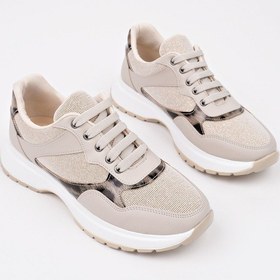 Resim Muggo Melody Kadın Kalın Taban Günlük Leopar Desenli Bağcıklı Sneaker Spor Ayakkabı Ten 