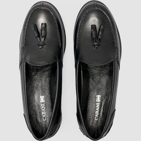Resim Cabani %100 Hakiki Deri Siyah Püsküllü Kadın Loafer Siyah 
