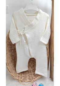 Resim Gros Shop Müslin 2'li Kimono Bağcıklı Tulum %100 Pamuk Organik Kişiye Özgü İsimli Nakış Desenli Fuşya 