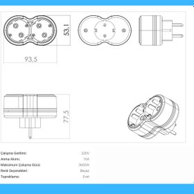 Resim Rever 2'li Priz Topraklı 2li Golyat Priz, 2x Çoğaltıcı Grup Priz Fiş 
