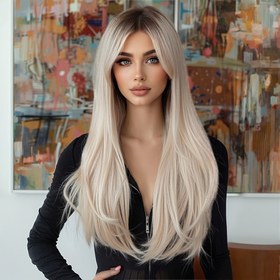 Resim 22 inç uzunluğunda, yumuşak sentetik malzemeden yapılmış, altın ve karışık boyalı düz katmanlı peruk. Bu şık peruk günlük kullanım, Noel, müzik festivalleri, partiler, cosplay ve diğer çeşitli etkinlikler için mükemmeldir. 