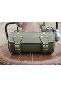 Resim Hakiki Deri Retro Tasarım Bisiklet Gidon Çantası Zeytin Yeşili Yeşil 