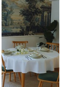 Resim Akacihome Yaprak Güpürlü 4'lü Amerikan Servis& Runner Gardenya Keten Yıkanabilir Leke Tutmaz Premium Çeyiz Set Krem 