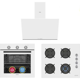 Resim Simfer SB8255 - T3048 - SD8728 Trend Mekanik Beyaz Cam 3'lü Ankastre Set 