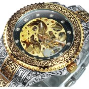 Resim Hanyang Altın-Sıyah Kazanan Vintage Kazınmış Lüks Mekanik Saatler Erkekler Için Moda Elmas Paslanmaz Çelik Kayış Altın Otomatik Izle (Yurt Dışından) 