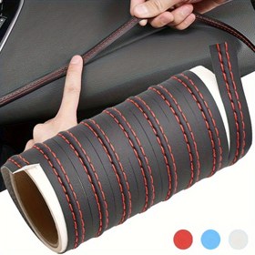Resim 1 adet, Canlı Kırmızı ve Mavi Kendinden Yapışkan Deri Kaplama Bantları, Esnek DIY Araba İçi Geliştirme, 0.5/2M, Ön Gövde Paneli ve Araba Dekoru için, Dayanıklı Hayvan Derisi Malzemesi 