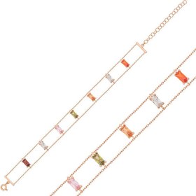 Resim Bracelet pour femme en pierre baguette couleur rose argentée 