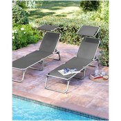 Resim SONGMICS GCB19WGV1 Ayarlanabilir ve Katlanabilir Gölgelikli Şezlong 55 x 193 x 31 cm Koyu Gri, 
