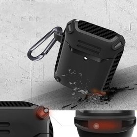 Resim Coverzone Kulaklık Koruyucu Kılıf Airpods İle Uyumlu Kılıf, Kulaklık Koruyucu, TPU, Karbonfiber Doku Airbag TPU Airpods Anahtarlık Çengelli Kılıf (Siyah) 