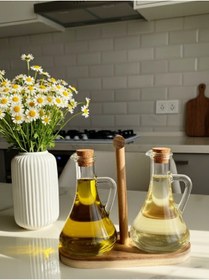 Resim BABALE MİEN Stantlı 2'li Yağdanlık Seti - Şeffaf / Akasya 