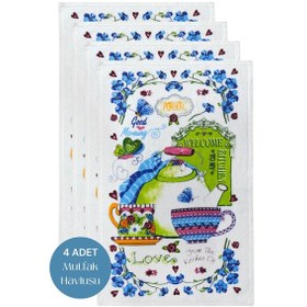 Resim 4lü Paket Baskılı Beyaz Mutfak Havlusu Modeli For You 