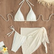 Resim Kadınlar İçin Beyaz File Bikini Üç Parça Takımı 