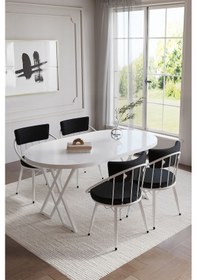 Resim Selenit Mutfak Yemek Masası Takımı- 4 Kişilik Mutfak Masa Sandalye Takımı- Mutfak Masası Takımı Düz Beyaz 