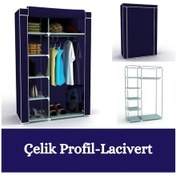 Resim Holtech Tek Yandan Raflı Çelik Profilli Bez Dolap Kumaş Gardırop Lacivert 