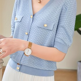 Resim Argyle Baskılı Örgü Hırka, Rahat Düğmeli Kısa Kollu Kazak, Kadın Giyim 