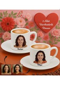 Resim Bk Gift Kişiye Özel Anne&çocuk İsimli Karikatürlü 2li Türk Kahvesi Fincan Seti-1, Sevgiliye Hediye, Arkadaşa Hediye, Anneye Hediye, Anneler Günü Hediy Renkli 