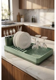 Resim Lüx Tezgah Üstü Bulaşıklık - Çift Parçalı Ayrılabilir Tepsili Bulaşıklık 42x26 Cm "yeşil" Çok renkli 