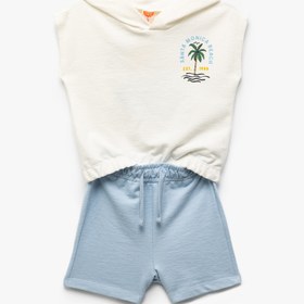 Resim Erkek Bebek Kapşonlu Pamuklu Baskılı Kolsuz Crop Sweatshirt 