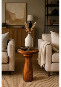 Resim Doğal Meşe Renk Ahşap Mantar Sehpa Tekli Modern Yan Sehpa Kahverengi 