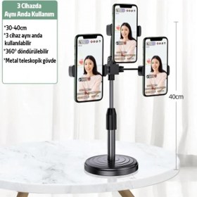 Resim Ally Tripod Üçlü Telefon Tutucu Stand Youtuber, Canlı Yayın Selfie Tiktok Makeup AL-34191 