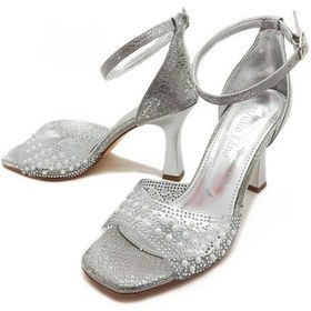 Resim Gümüş Renk Şeffaf Boncuklu Bant Kadeh Topuk Kadın Abiye Ayakkabı Gümüş 