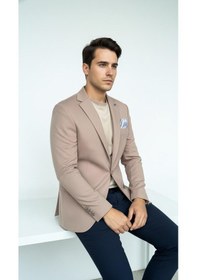 Resim Vizon Erkek Blazer Ceket Esnek Comfort Kumaş, İtalyan Kesim, Tek Düğmeli Slim Fit Şık Model Vizon 