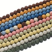 Resim 1 Dize Canlı Volkanik Taş Boncukları, Bilezik ve Kolye Takı Yapımı İçin 6.5/8.5/10.5mm Yuvarlak Gevşek Arayıcı Boncuklar - Renkli Yapay Taş Boncukları, Takı Yapımı Malzemeleri|Canlı Boncuk Tasarımı|Doğal Görünüm, Boncuk Malzemeleri 
