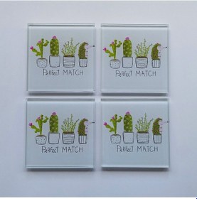 Resim Decorita Cam Bardak Altlığı Perfect Match 4'lü Takım 10 x 10 CM Çok Renkli 