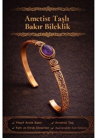 Resim Kadın Bakır Bileklik Ametist Taşlı Kelepçe Bilezik Diğer 