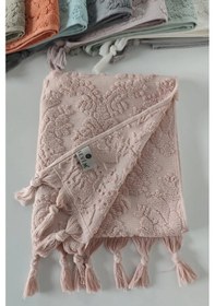 Resim Pudra Rengi Otantik Saçaklı El Havlusu 50x90cm - %100 Pamuk - Yumuşak Ve Su Emici Pudra 