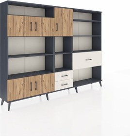 Resim Arges Dolap 13 Raflı 3 Çekmeceli 5 Kapaklı 220x30x163 Antrasit-ça Antrasit-çam/aytaşı 