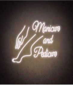Resim BİZ BU İŞİN KEYİF KISMINDAYIZ Manicure and Pedicure Yazılı ve Şekilli Neon Tabela 