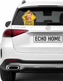 Resim Araba Arkası Arabada Bebek Var Sticker Oto Sticker – Ayıcık Tutan Pembe Fiyonklu Kız Bebek 
